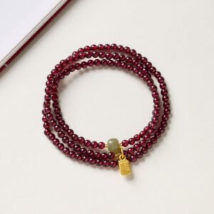 RedGarnetBeadsFuWealthBracelet1.jpg Red Garnet Beads Fu Wealth Bracelet