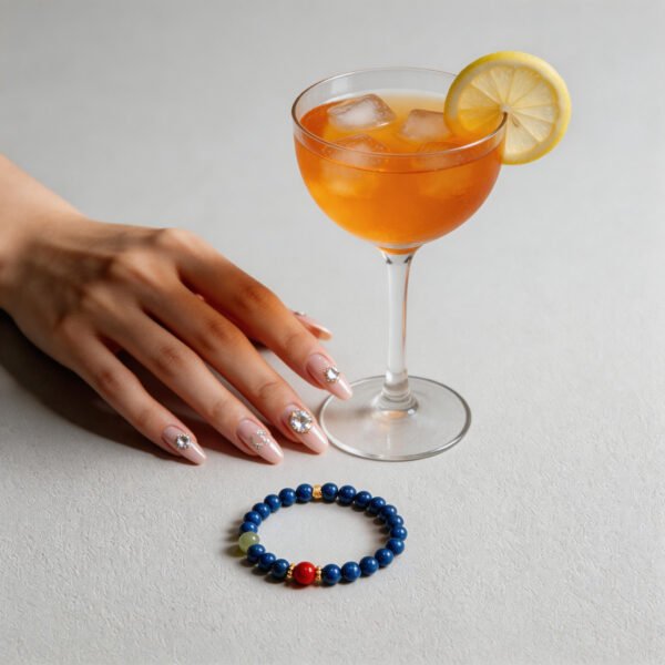 LuckyMoya Lapis Lazuli & Natural Jade Beaded Bracelet with Red Cinnabar Accent, Vintage Gold Spacers, Spiritual Calming Jewelry