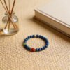 LuckyMoya Lapis Lazuli & Natural Jade Beaded Bracelet with Red Cinnabar Accent, Vintage Gold Spacers, Spiritual Calming Jewelry
