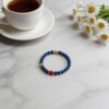 LuckyMoya Lapis Lazuli & Natural Jade Beaded Bracelet with Red Cinnabar Accent, Vintage Gold Spacers, Spiritual Calming Jewelry