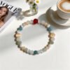 LuckyMoya Pastel Cat's Eye Energy Bracelet with Red Agate Accent | Healing Crystal Beaded Jewelry
