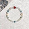 LuckyMoya Pastel Cat's Eye Energy Bracelet with Red Agate Accent | Healing Crystal Beaded Jewelry