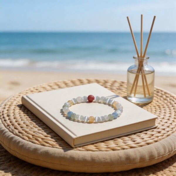 LuckyMoya Multi-Tone Pastel Cat's Eye Energy Bracelet with Rose Quartz Accent