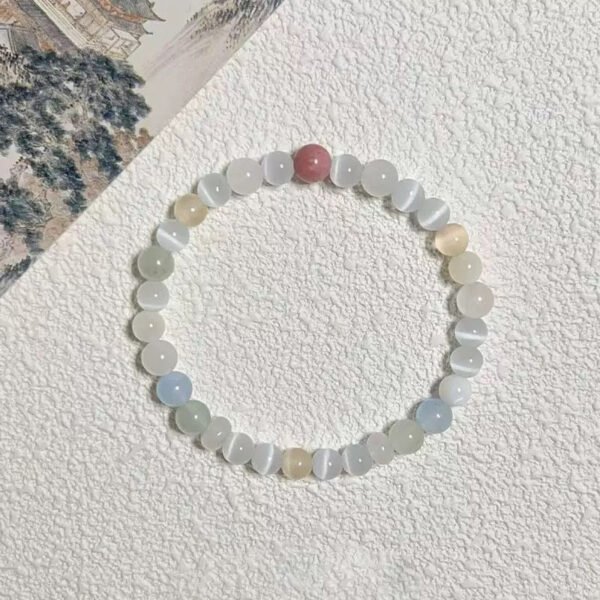 LuckyMoya Multi-Tone Pastel Cat's Eye Energy Bracelet with Rose Quartz Accent