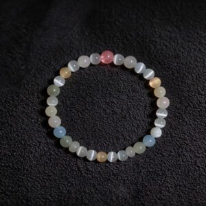 LuckyMoya Multi-Tone Pastel Cat's Eye Energy Bracelet with Rose Quartz Accent