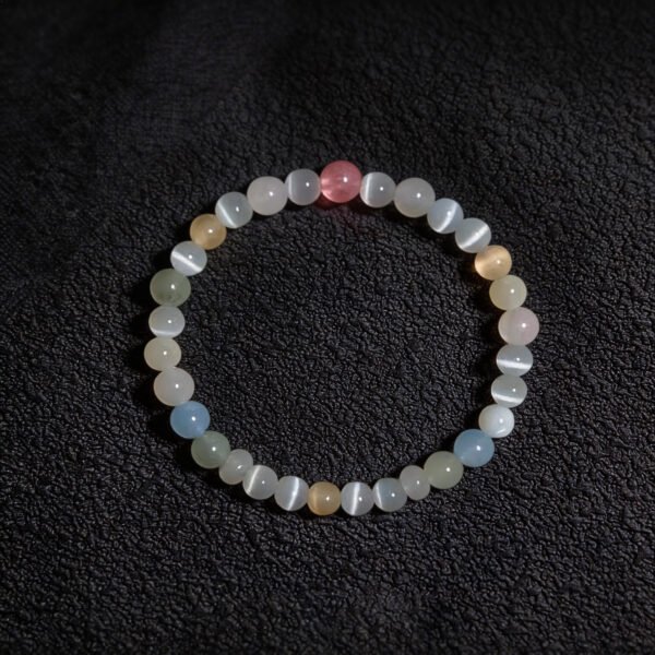 LuckyMoya Multi-Tone Pastel Cat's Eye Energy Bracelet with Rose Quartz Accent