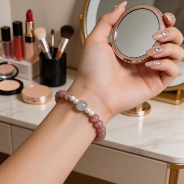 LuckyMoya Soft Pink Cat's Eye Energy Bracelet with Moonstone & Freshwater Pearls