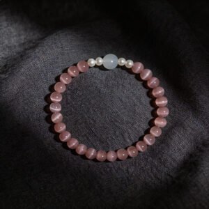 LuckyMoya Soft Pink Cat's Eye Energy Bracelet with Moonstone & Freshwater Pearls