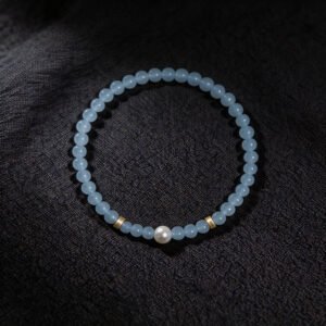 LuckyMoya Dainty Aquamarine Energy Bracelet with Freshwater Pearl