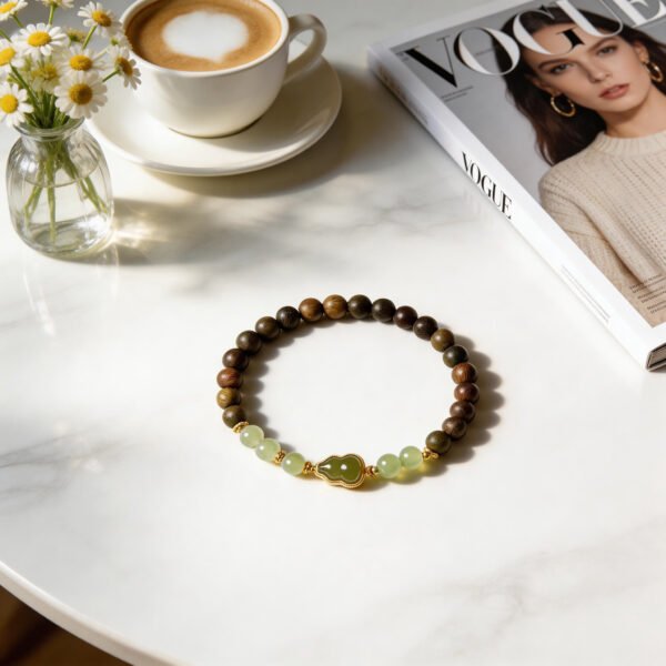 Image29 LuckyMoya Natural Sandalwood & Jade Energy Bracelet with Gourd Charm
