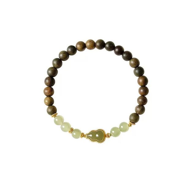 Image30 LuckyMoya Natural Sandalwood & Jade Energy Bracelet with Gourd Charm