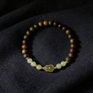 LuckyMoya Natural Sandalwood & Jade Energy Bracelet with Gourd Charm
