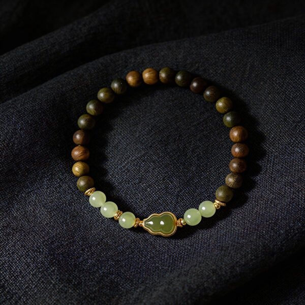 Image31 LuckyMoya Natural Sandalwood & Jade Energy Bracelet with Gourd Charm