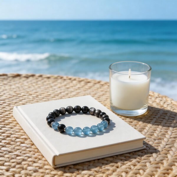 Image33 LuckyMoya Obsidian & Aquamarine Aura Bracelet | Grounding & Cleansing