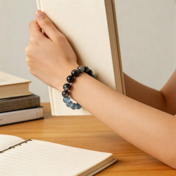 Image35 LuckyMoya Obsidian & Aquamarine Aura Bracelet | Grounding & Cleansing