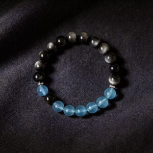 LuckyMoya Obsidian & Aquamarine Aura Bracelet | Grounding & Cleansing