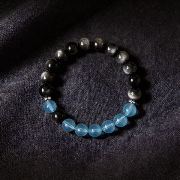 Image37 LuckyMoya Obsidian & Aquamarine Aura Bracelet | Grounding & Cleansing