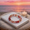 LuckyMoya Warm Red Crystal Energy Bracelet with Strawberry Quartz & Rutilated Quartz