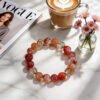 LuckyMoya Warm Red Crystal Energy Bracelet with Strawberry Quartz & Rutilated Quartz