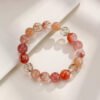 LuckyMoya Warm Red Crystal Energy Bracelet with Strawberry Quartz & Rutilated Quartz