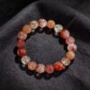 LuckyMoya Warm Red Crystal Energy Bracelet with Strawberry Quartz & Rutilated Quartz