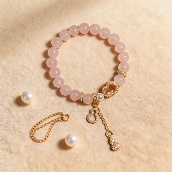 LuckyMoya Rose Quartz Healing Bracelet with Gourd Charm