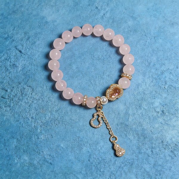 LuckyMoya Rose Quartz Healing Bracelet with Gourd Charm