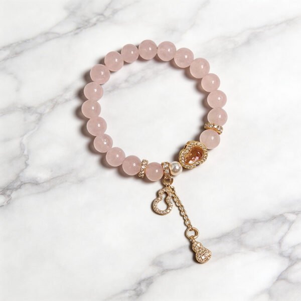 LuckyMoya Rose Quartz Healing Bracelet with Gourd Charm