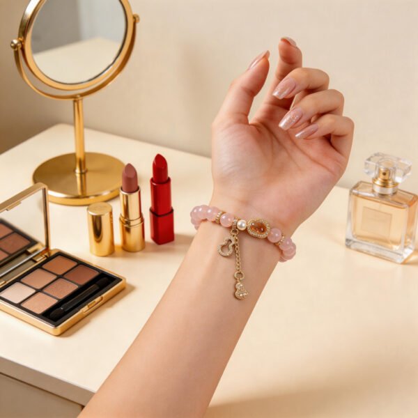 LuckyMoya Rose Quartz Healing Bracelet with Gourd Charm