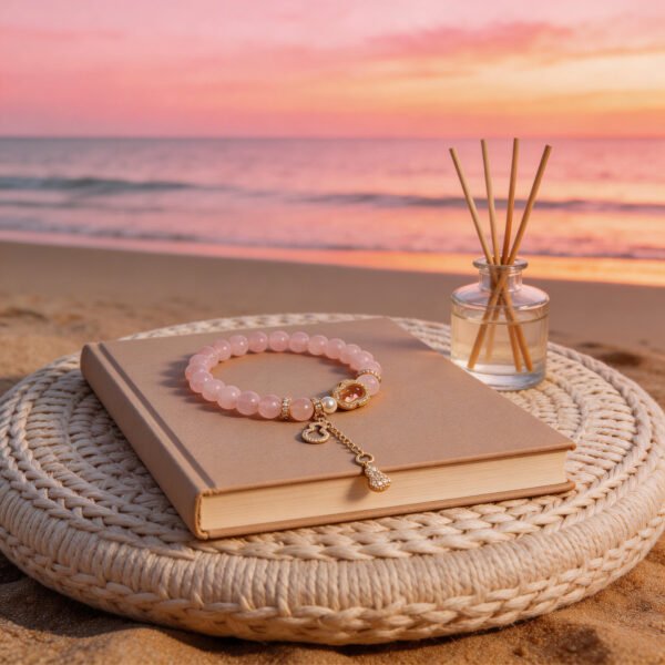 LuckyMoya Rose Quartz Healing Bracelet with Gourd Charm