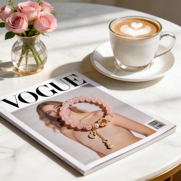 LuckyMoya Rose Quartz Healing Bracelet with Gourd Charm