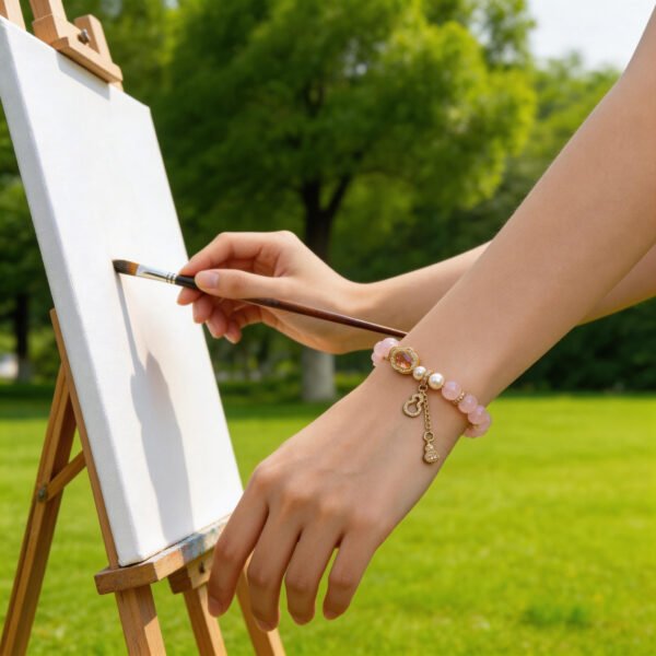 LuckyMoya Rose Quartz Healing Bracelet with Gourd Charm