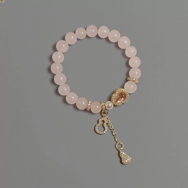 LuckyMoya Rose Quartz Healing Bracelet with Gourd Charm