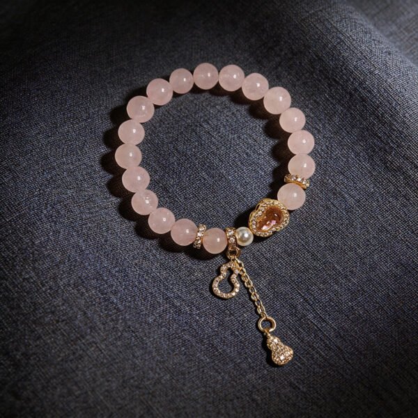 LuckyMoya Rose Quartz Healing Bracelet with Gourd Charm