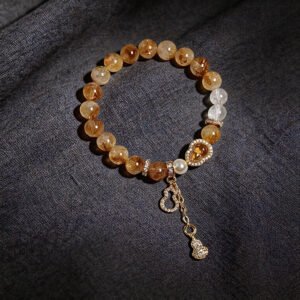 LuckyMoya Natural Citrine Abundance Bracelet with Gold Gourd Charms