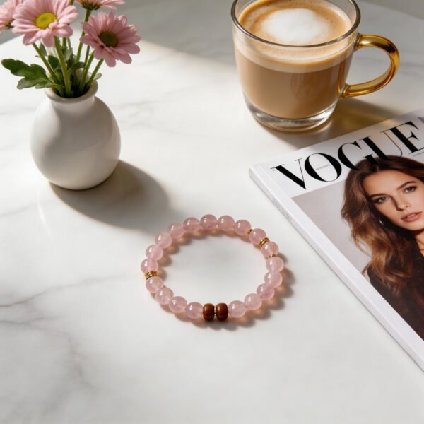 Image63 LuckyMoya Natural Rose Quartz Energy Bracelet with Sandalwood Accents