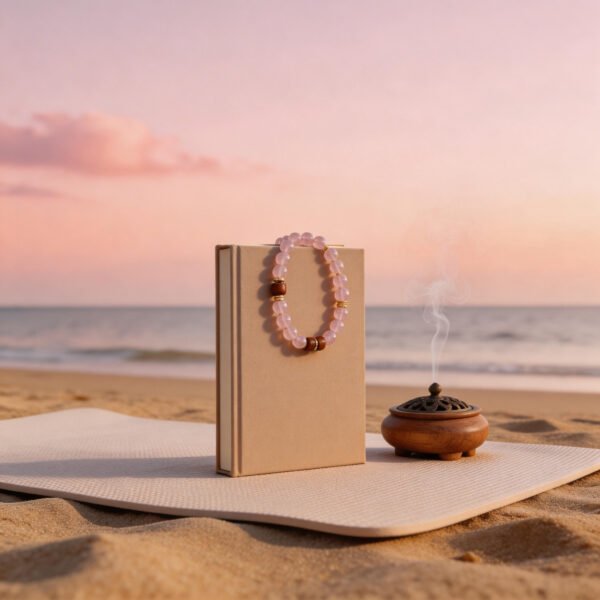 Image64 LuckyMoya Natural Rose Quartz Energy Bracelet with Sandalwood Accents