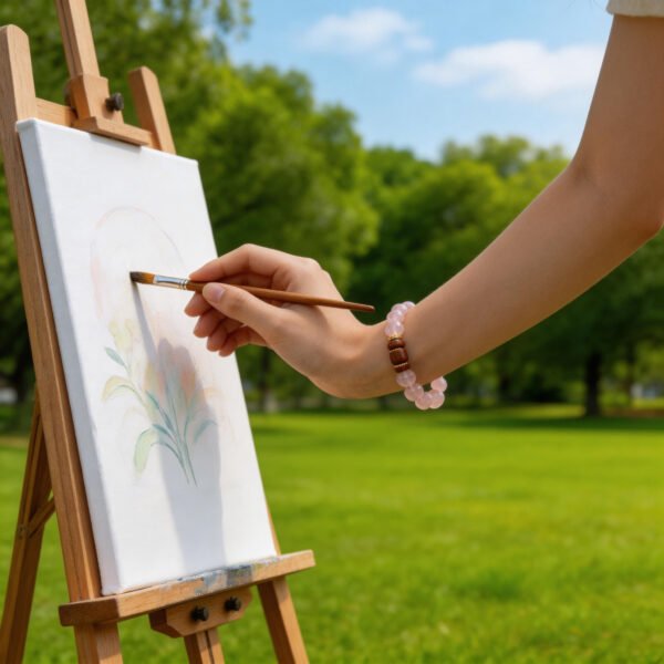 Image66 LuckyMoya Natural Rose Quartz Energy Bracelet with Sandalwood Accents