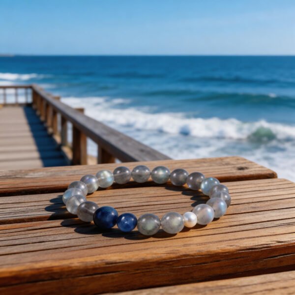 LuckyMoya Natural Gray Labradorite Beaded Bracelet with Blue Kyanite & Freshwater Pearl | Handmade Healing Crystal Jewelry