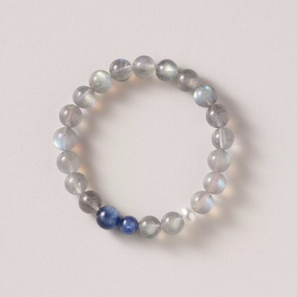 LuckyMoya Natural Gray Labradorite Beaded Bracelet with Blue Kyanite & Freshwater Pearl | Handmade Healing Crystal Jewelry