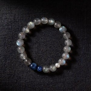 LuckyMoya Natural Gray Labradorite Beaded Bracelet with Blue Kyanite & Freshwater Pearl | Handmade Healing Crystal Jewelry