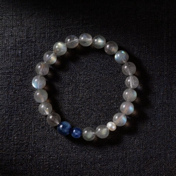 LuckyMoya Natural Gray Labradorite Beaded Bracelet with Blue Kyanite & Freshwater Pearl | Handmade Healing Crystal Jewelry